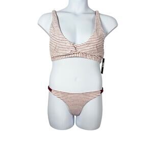 QuintSoul Bikini Large Burgundy Stripe Low Cut Bralette Hi Cut Cheeky Brief